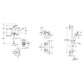 Комплект змішувачів для ванної Grohe Euroeco New 3 в 1 з термостатом та душовим набором хром UA123241M0