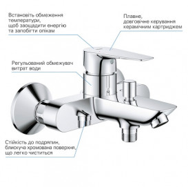 Комплект змішувачів для ванної Grohe QuickFix Start Edge 3 в 1 з душовим набором хром UA202501SE