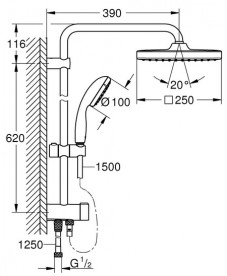 Комплект змішувачів для ванної Grohe QuickFix Start 3 в 1 з душовою системою хром UA202305RM