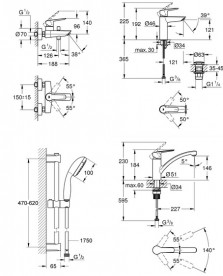 Комплект смесителей для ванной и кухни Grohe QuickFix Start 4 в 1 с душевым набором черный матовый UA303311MK