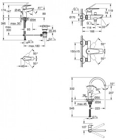 Комплект смесителей для ванной и кухни Grohe QuickFix Start Edge 4 в 1 с душевым набором хром UA202501SK