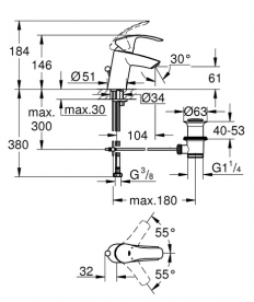Комплект смесителей для ванной с душевым гарнитуром Grohe Eurosmart 3 в 1 хром 123238