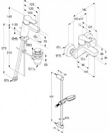 Комплект смесителей для ванной с душевым гарнитуром 3 в 1 Kludi Pure&Easy латунь хром 376850565