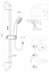Комплект змішувачів для ванної з душовим гарнітуром Koller Pool Kvadro хром KR0200 + KR0100 + KR010