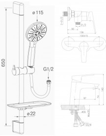 Комплект змішувачів для ванної з душовим гарнітуром Koller Pool Kvadro хром KR0200 + KR0450 + KR020
