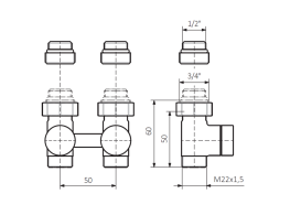 Комплект Теrma інтегрований запірний прямий латунь сатин WRZOSSC2-ST