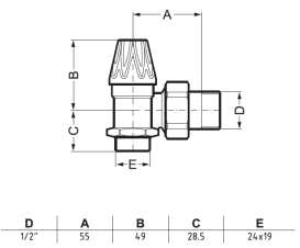 Комплект Теrma Сlassic Art регулюючий кутовий антрацит TGERANT01