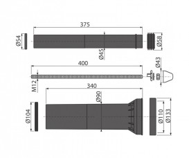 Комплект удлиненных патрубков для унитаза AlcaPlast M9000