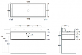 Консоль для раковини Simas Agile підвісна 121х46 см метал чорний матовий AGSS121