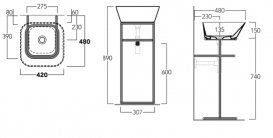 Консоль для раковины Simas Wave напольная 30х40 см металл черный матовый WASA03