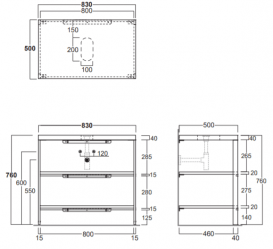 Консоль для раковини Simas Wave для підлоги 83х50 см дуб/цемент WAM 2