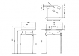 Консоль під прямокутну раковину Burlington 53.5 см латунь хром T22A CHR