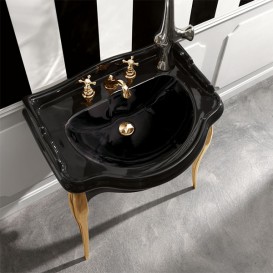 Консоль под раковину Kerasan Retro 73 см чёрный глянцевый ножки золото 7362K3