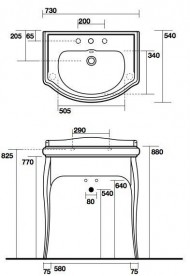 Консоль під раковину Kerasan Retro 73 см чорний глянсовий ніжки золото 7362K3