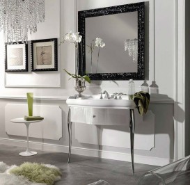 Консоль під раковину Kerasan Retro білий глянсовий ніжки хром ручка хром з кристалом 7363K7