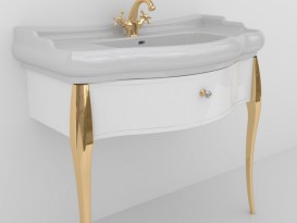 Консоль під раковину Kerasan Retro білий глянсовий ніжки золото ручка золото з кристалом 7363K8