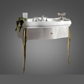Консоль під раковину Kerasan Retro білий глянсовий ніжки золото ручка золото з кристалом 7363K8
