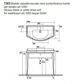 Консоль під раковину Kerasan Retro білий глянсовий ніжки золото ручка золото з кристалом 7363K8