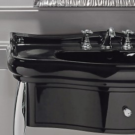 Консоль под раковину Kerasan Retro чёрный глянцевый ножки хром ручка хром с кристаллом 7363K3