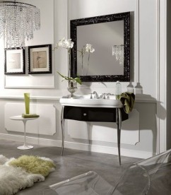 Консоль под раковину Kerasan Retro чёрный глянцевый ножки хром ручка хром с кристаллом 7363K3