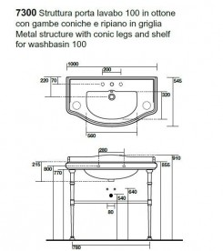 Консоль под раковину Kerasan Retro с коническими ножками и решётчатой полкой хром 730090