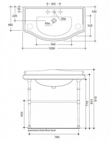 Консоль під раковину Kerasan Retro з конічними ніжками і гратчастої полицею золото 730091