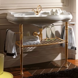 Консоль під раковину Kerasan Retro з конічними ніжками і гратчастої полицею золото 730091