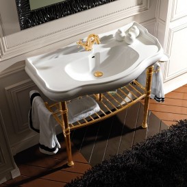 Консоль під раковину Kerasan Retro з конічними ніжками і гратчастої полицею золото 730091