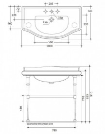 Консоль под раковину Kerasan Retro с коническими ножками и решётчатой полкой бронза 730093