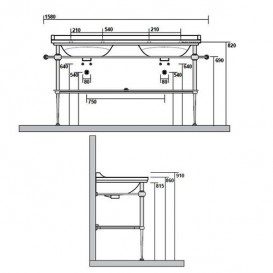 Консоль под раковину Kerasan Waldorf 150 см со стеклянной полкой хром 9195K1