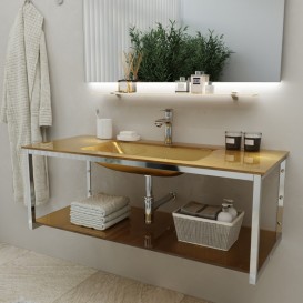 Консоль с раковиной Marsan Quadro 120х50 см нержавеющая сталь/стекло золото Quadro2-120х50gold