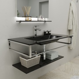 Консоль с раковиной Marsan Quadro 130х50 см нержавеющая сталь/стекло черный Quadro3-130х50black