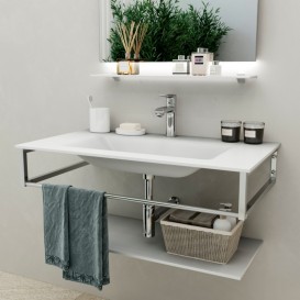 Консоль с раковиной Marsan Quadro 130х50 см нержавеющая сталь/акриловый камень белый Quadro4-130х50white