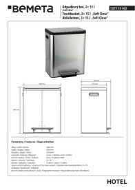 Контейнер для сортировки мусора Bemeta Hotel 2x15 л нержавеющая сталь хром матовый 137115165