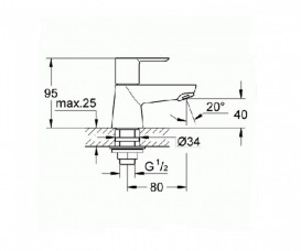 Кран для раковини на одну воду Grohe BauEdge змішувач хром 20421000