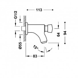 Настінний кран для раковини Tres Public Spaces з таймером на одну воду хром 21210001