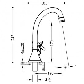 Кран для раковины Tres Tres-Сlasic с боковым вентилем состаренная латунь 24230601LV