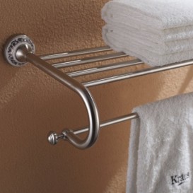Полочка для ванной Kraus Apollo с держателем для полотенец сатин KEA-16542BN
