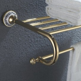 Полочка для ванной Kraus Apollo с держателем для полотенец золото KEA-16542G