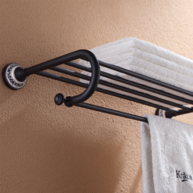 Полочка для ванной Kraus Apollo с держателем для полотенец тёмный шоколад KEA-16542-ORB