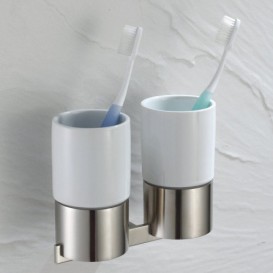 Cтакан для зубних щіток подвійний Kraus Aura з настінним тримачем сатин KEA-14416BN