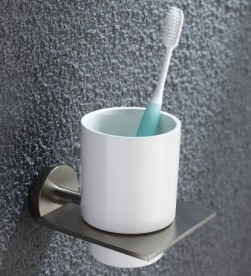 Стакан для зубных щеток Kraus Imperium с настенным держателем керамика/латунь сатин KEA-12204BN