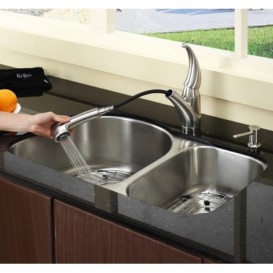Мийка для кухні асиметрична Kraus Premier під стільницю нержавіюча сталь хром KBU21