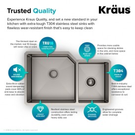 Мийка для кухні асиметрична Kraus Precision під стільницю нержавіюча сталь хром KHU123-32