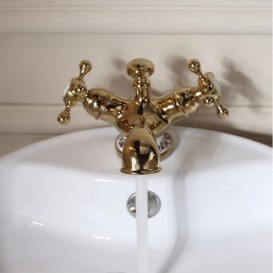 Змішувач для раковини Kraus Apollo двухвентильний латунь золото KEF-16000G