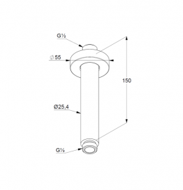 Кронштейн для верхнего душа Kludi A-Qa 150 мм потолочный черный матовый/хром 6651587-00