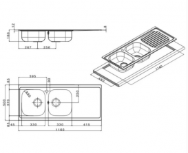 Кухонна мийка APELL Oceano 1160x500 полірована лівостороння OH1162ILPC 