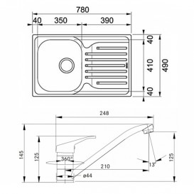 Кухонна мийка Franke Polar PXL 611-60 декор і змішувач Narew 35 Plus нержавіюча сталь 101.0444.131