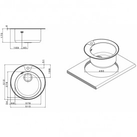 Кухонная мойка круглая Apell Circum с донным клапаном и сифоном нержавеющая сталь Matt CIVIFRIPC