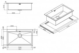 Кухонна мийка прямокутна Apell Amalthea з донним клапаном і сифоном нержавіюча сталь Satin SQ72ISC
